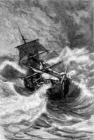 El bergantín quedó inmóvil e inclinado en un ángulo de 30°